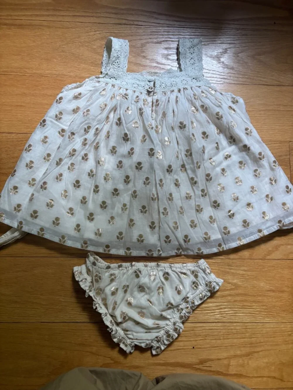 Bonjour Diary Top + Panty Set in Ivory & Gold Flowers — 12Y — EUC